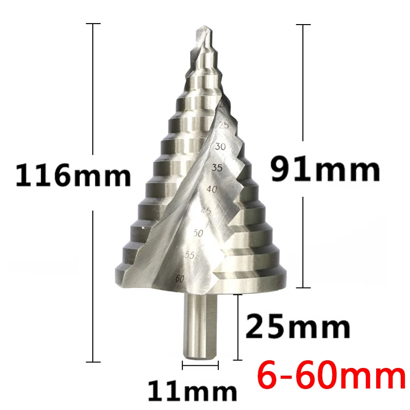 

1PCS 6-60mm 4-32mm Spiral Groove Wood Metal Hole Cutter HSS Round Shank Step Cone Drill Bit High Speed Steel Metal Drilling