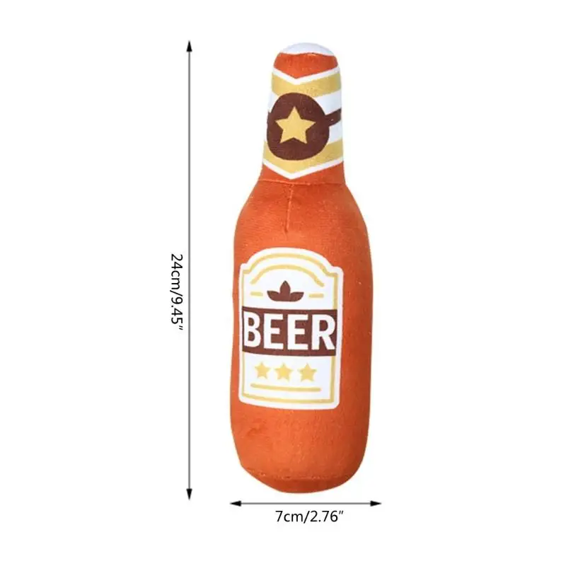 Dog Plush Toys Pet Squeaky Printed Beer Bottle Shape Toy Dog Bite-Resistant Clean Teeth Chew Toy Pet Supplies Interactive Toys 6