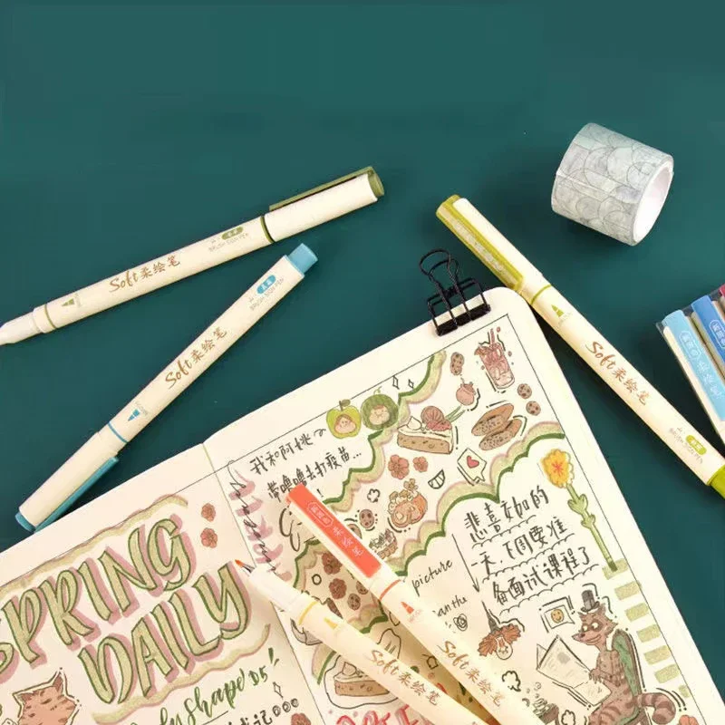 1 Set of Soft Drawing Pens DS-827 Soft Head Beautiful Pen Brush Hand Book Gift Student Supplies Gift washable watercolor pen watercolor pen lettering pens