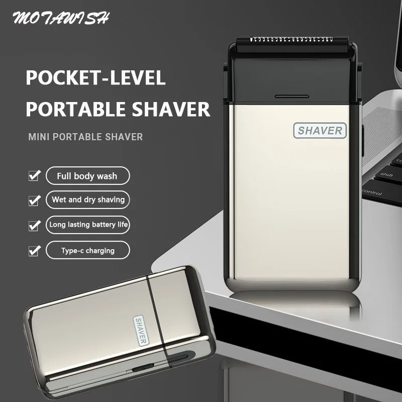 MOTAWISH 휴대용 미니 전기 면도기, 왕복 2 날 C타입 충전식 면도기, 전신 세척 가능