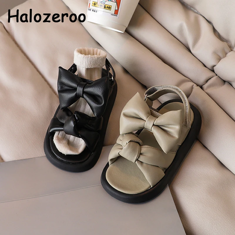 

Summer New Baby Girls Bow Beach Sandals Children Princess Slides Kids Brand Dress Shoes Toddler Sandalias Sweet Leather Flats