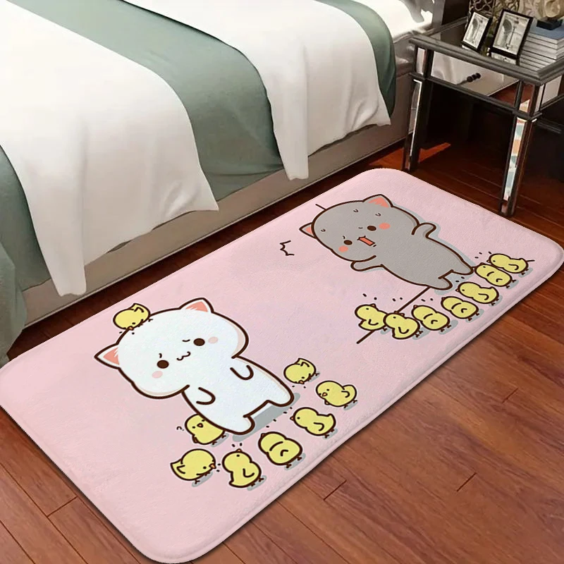 

Carpet for Children's Room Peach Mochi Cat Kawaii Sleeping Room Rugs Doormat Entrance Door Soft Bathroom Mat Home Decorations