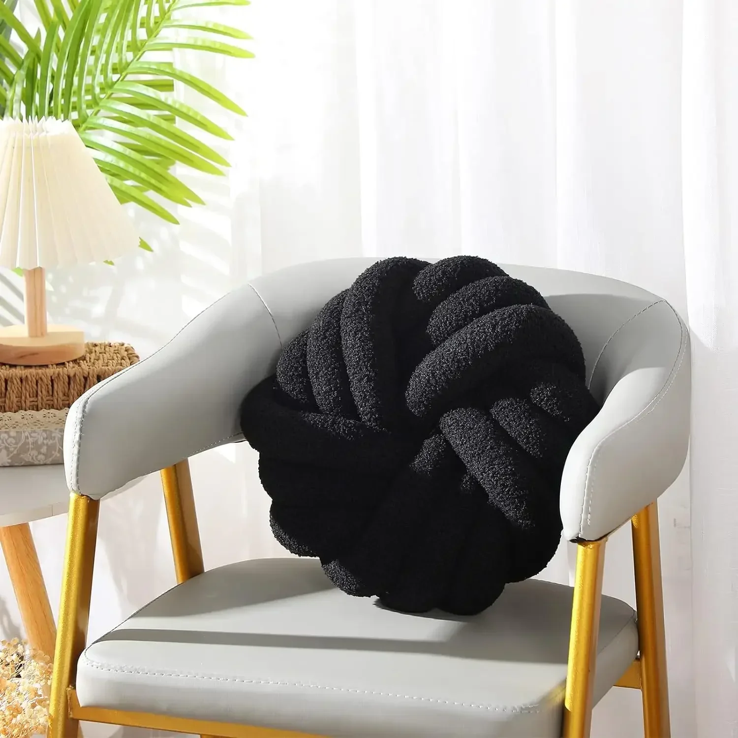 Decorative Pillow for Couch Bedroom Plush Throw Knot Pillow Soft Handmade Chair Cushion for Living Room Car Decorations (Black) 6