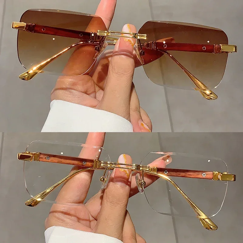 Vintage Wood Grain Frameless Sunglasses