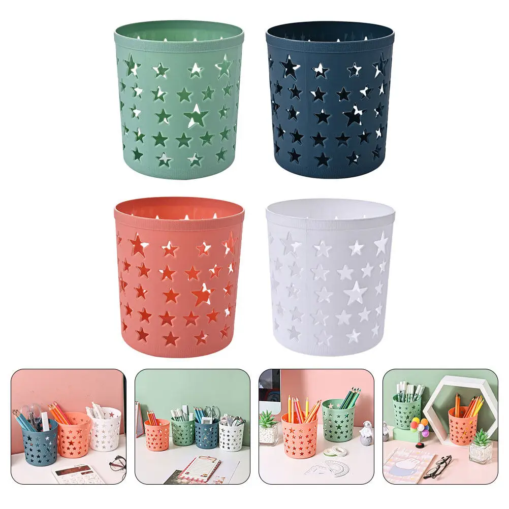 4Pcs 데스크탑 스토리지 버킷 속이 빈 다섯개 별 모양 펜 홀더 장 다목적 정리함 문구 브러쉬
