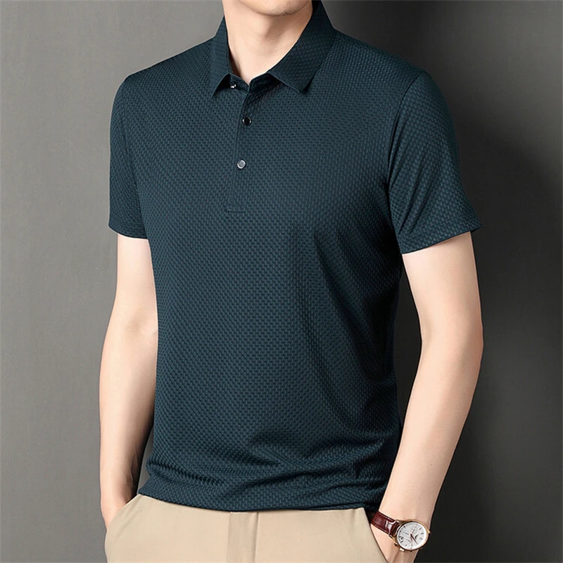 Herren Knitterfreies Poloshirt Kurzarm Eisseide Kühlend Schnelltrocknend Feuchtigkeitsableitend für Heißes Wetter Geschäftsreisen – Detail 12