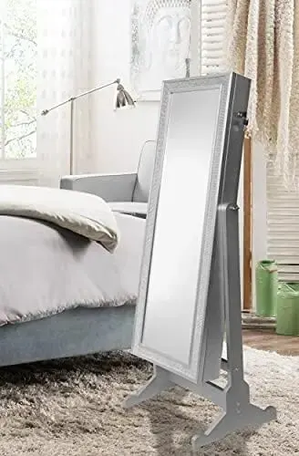 

Contemporary Elegant Black Crystal-Border Cheval Mirror Jewelry Armoire