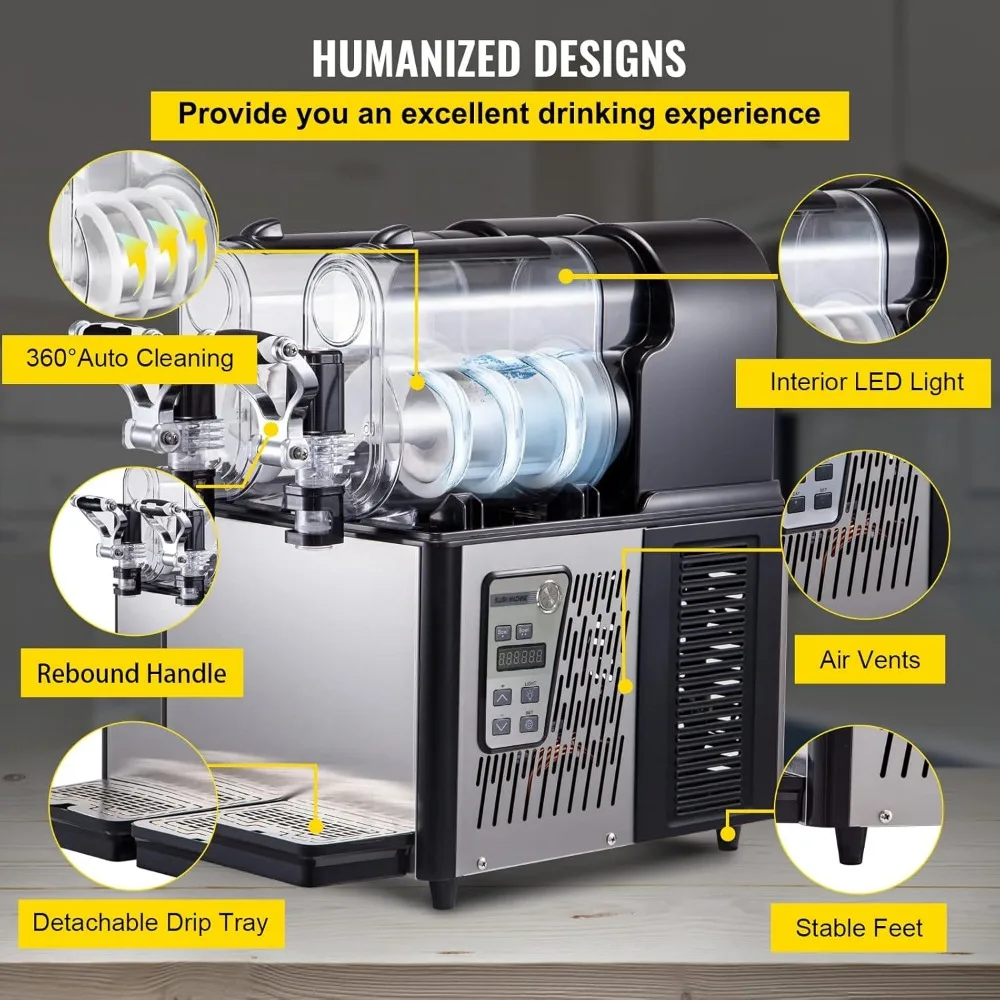 Slushy Machine, 3Lx2Tank Slushie Machine, 370W Frozen Drink Machine with Temperature Preservation, Slushy Maker Machine 6