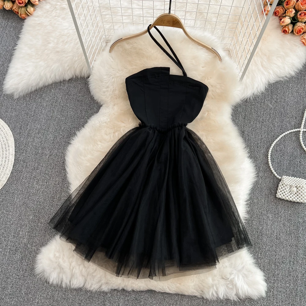 

2022 летнее модное платье с высокой талией и открытой спиной без бретелей, подвязка платье трапециевидной формы без рукавов