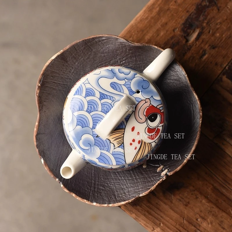 Ceramic Teapot Large Chinese Style Hanwa Teapot for Household Use High End Blue Dragon Fish Teapot Kungfu Tea Set