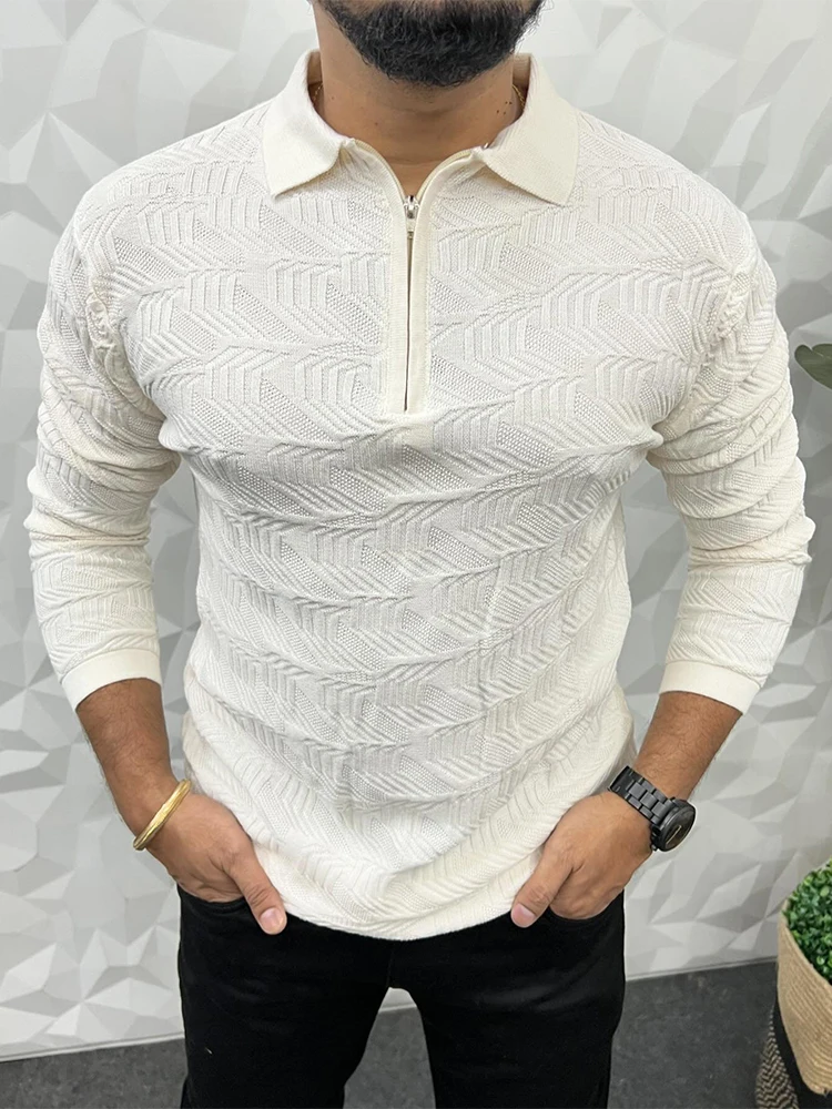 

Модная однотонная вязаная крючком мужская рубашка-поло, свитер, облегающий Повседневный вязаный свитер с длинным рукавом, мужские топы, винтажные пуловеры