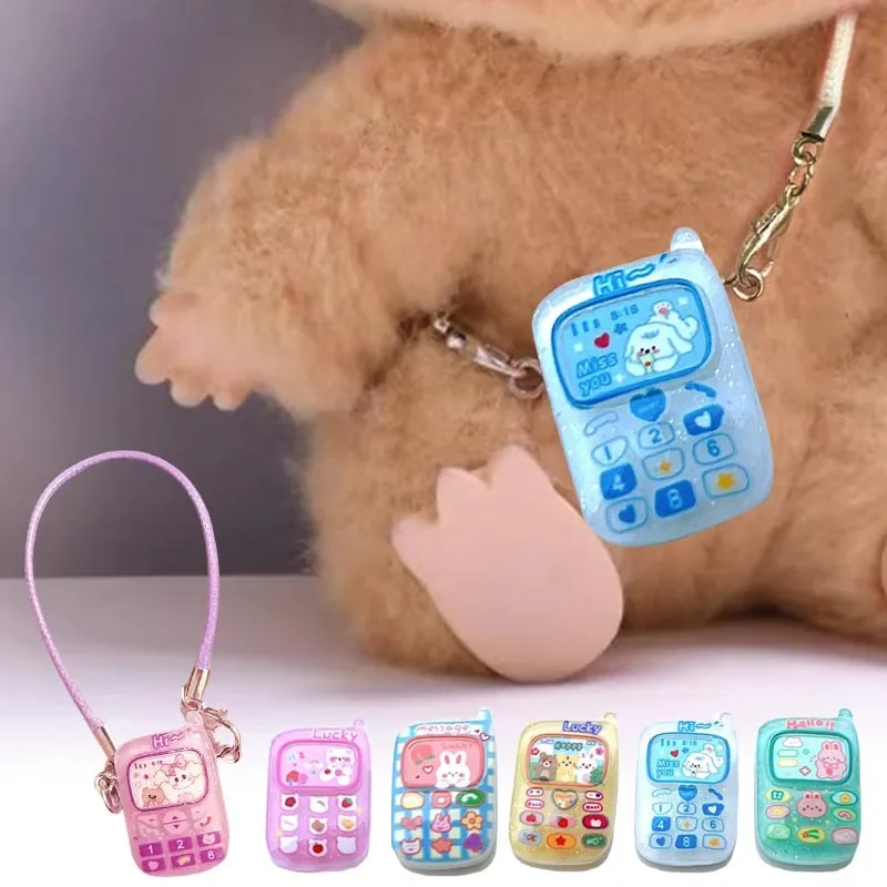 1/5pcs Mini DIY Mobile Phone Dress Up Plush Toy for Labubu 17cm Doll Phone Dollhouse Hanging Neck Accessories Dollhouse Pendant