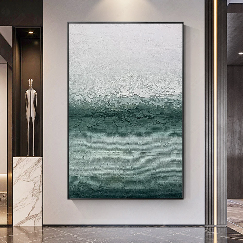 

Hand Painted Oil Painting Living Room Abstract Decorative Painting Peacock Green Handmade Texture Painting Mural For Home Decor