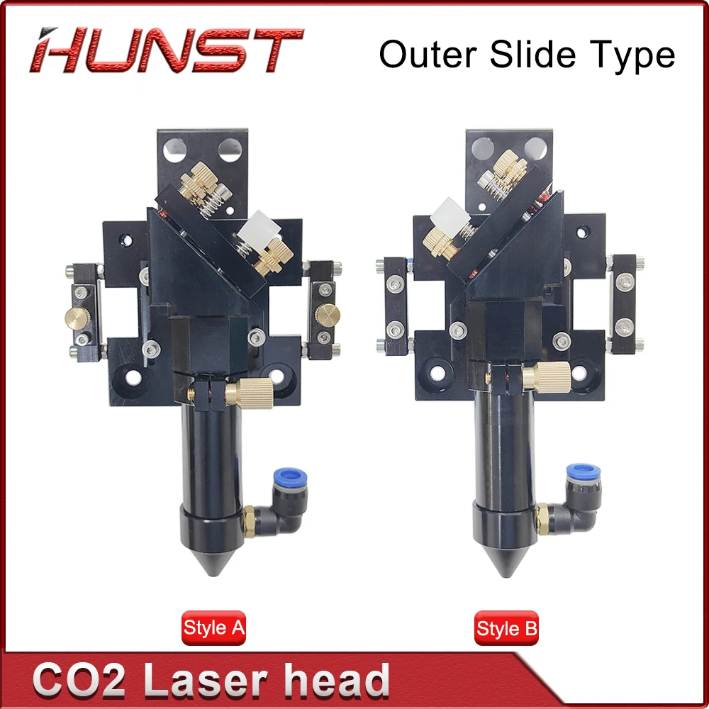 Hunst CO2 Outer Rail Laser Head With Slider Motor Seat Air Assist Nozzle for D25mm Mirror Lens Dia.20mm FL 50.8/63.5/101.6mm .