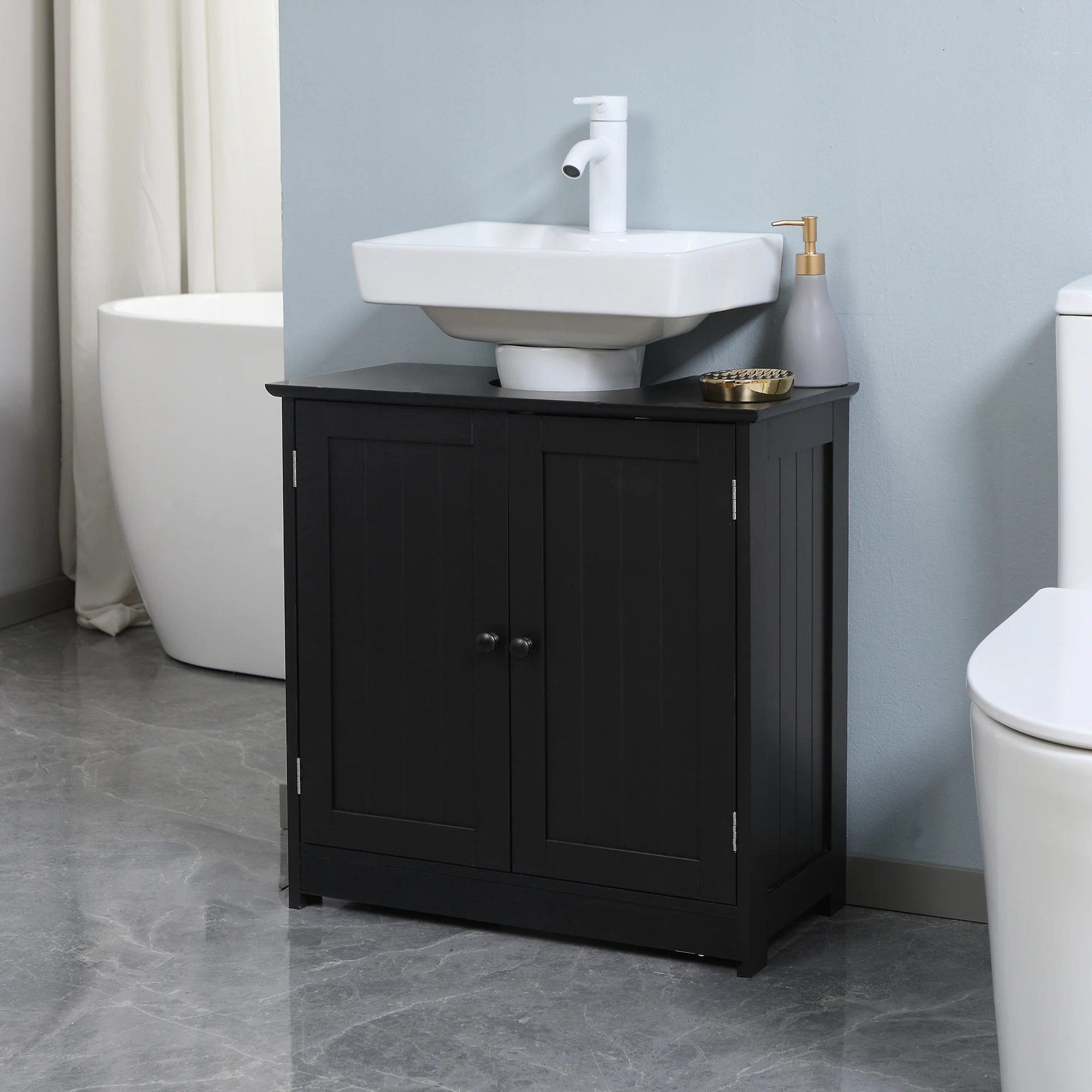 Homcom under Sink Bathroom Cabinet with 2 Doors and Shelf, Pedestal Sink Bathroom Vanity Cabinet, Black 2