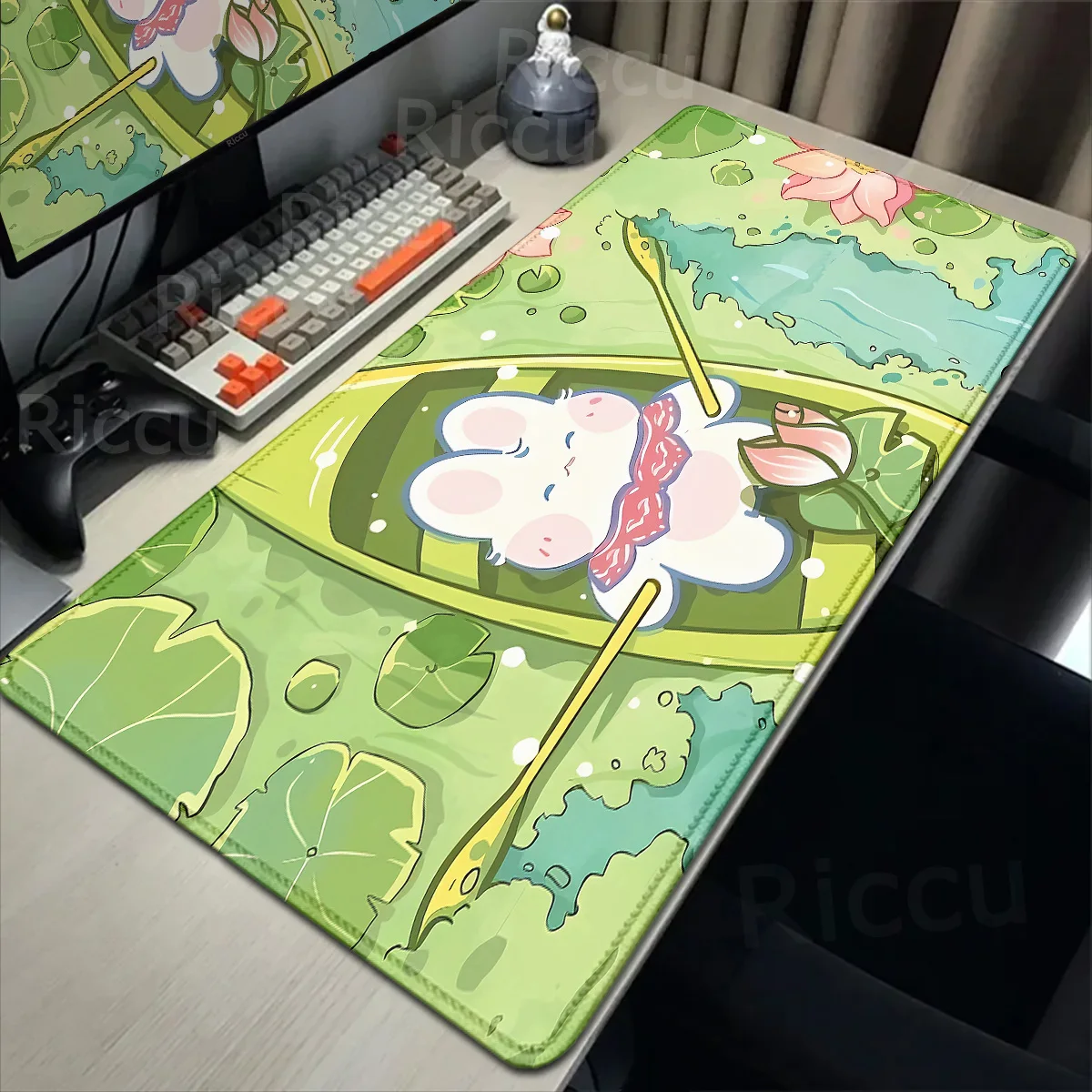 Mouse Pad Gaming Keyboard Office Accessories XXL Non-Slip Rubber Home HD Print for Kawaii Rabbit Purple Cartoon