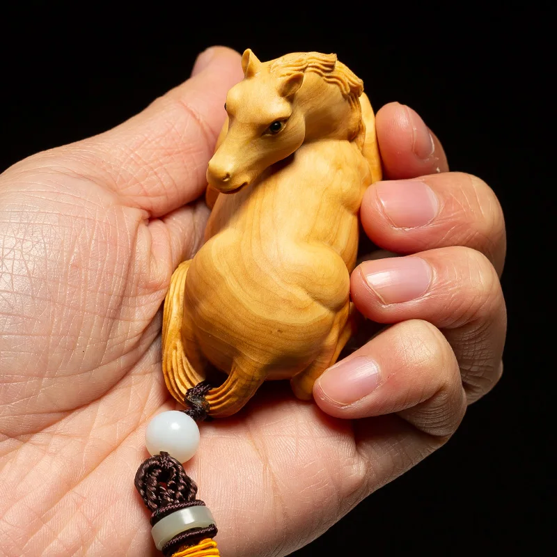 

Lying Horse Wooden Mini Ornaments Car Decoration Creative Animal Carving Crafts Feng Shui