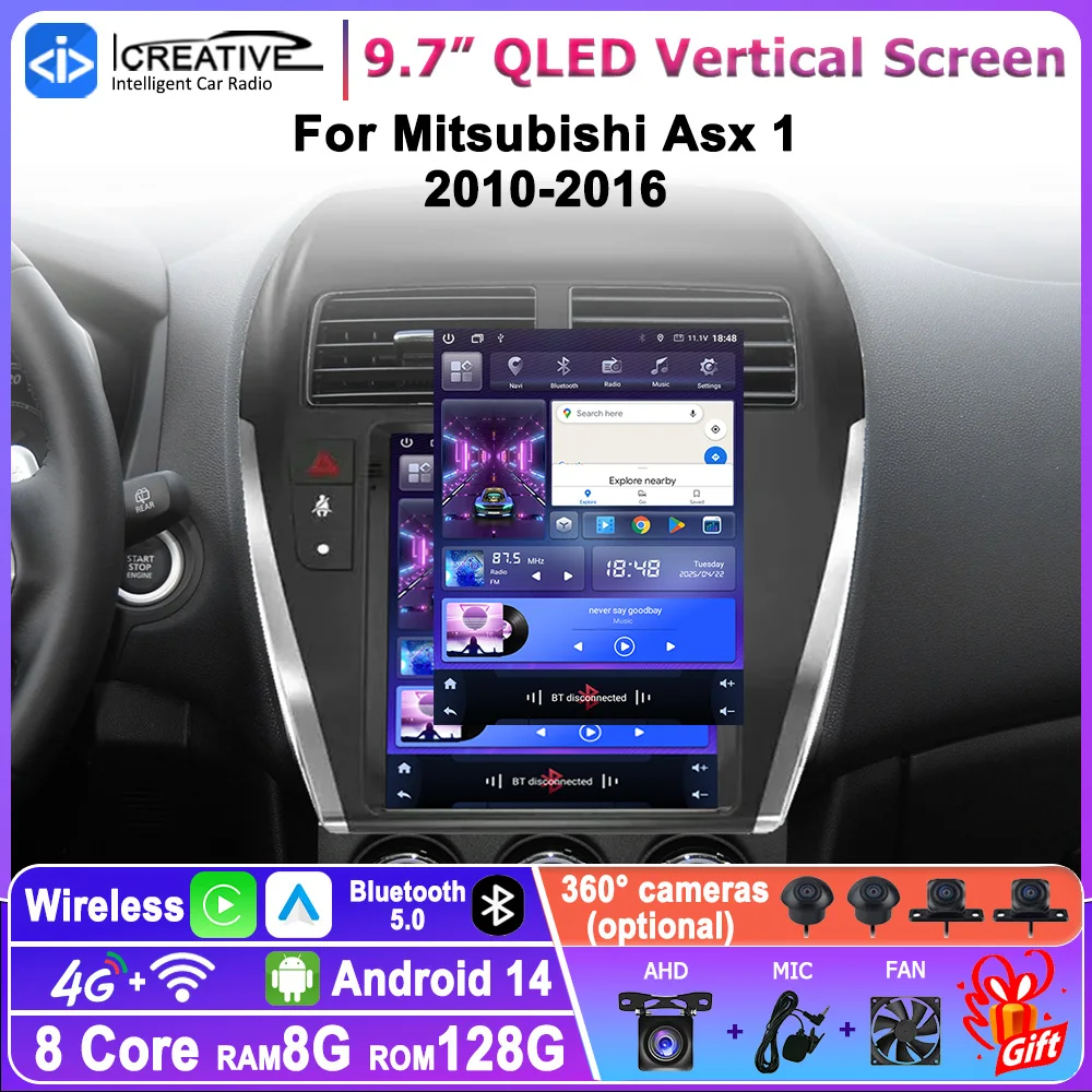 Reproductor Multimedia de Radio para coche Android 14 para Mitsubishi Asx 1 2010-2016 pantalla Vertical de 9,7 " estilo Tesla Carplay Navi estéreo para coche 1