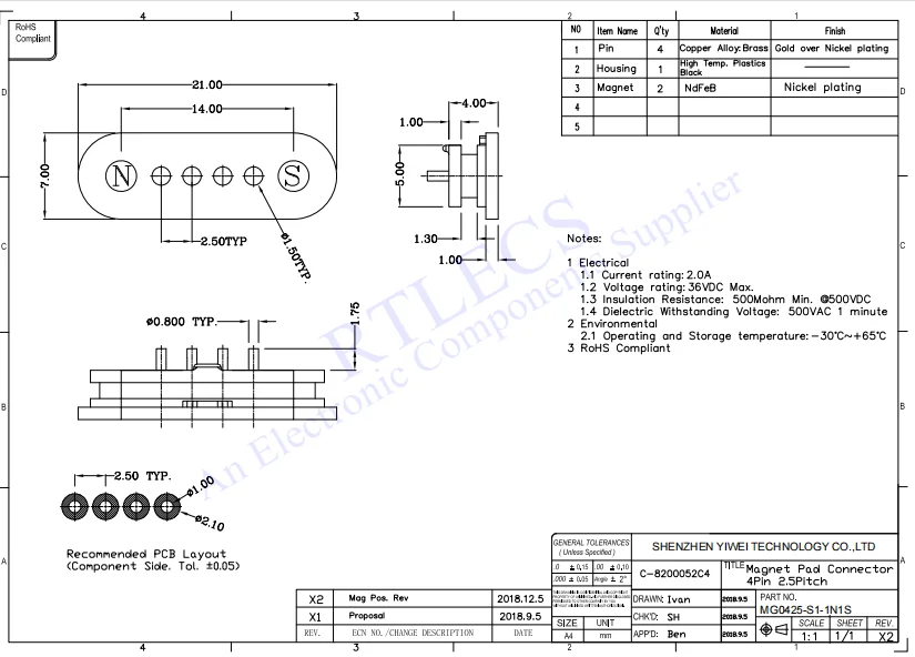1 Sätze magnetischer Pogo-Pin-Stecker, 4-poliges USB-Kabel, Ladedatenübertragung, Typ A, männlich, Typ C, weiblich, PCB-Magnete, Kontakt – Detail 1