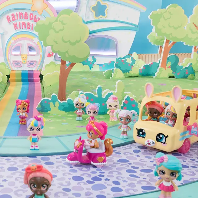 Kindi Kids Minis Donatina's Car Minis Lippy Lulu's Scooter Kids Minis Rainbow Kate's Airplane School Bus Doll Playsets Girls Toy 6