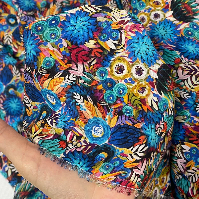 Redraspberry 136cm 72g 12momme  Silk crepe de  chine multicolored flowers fabrics clothes Garment sewing materials Free shipping