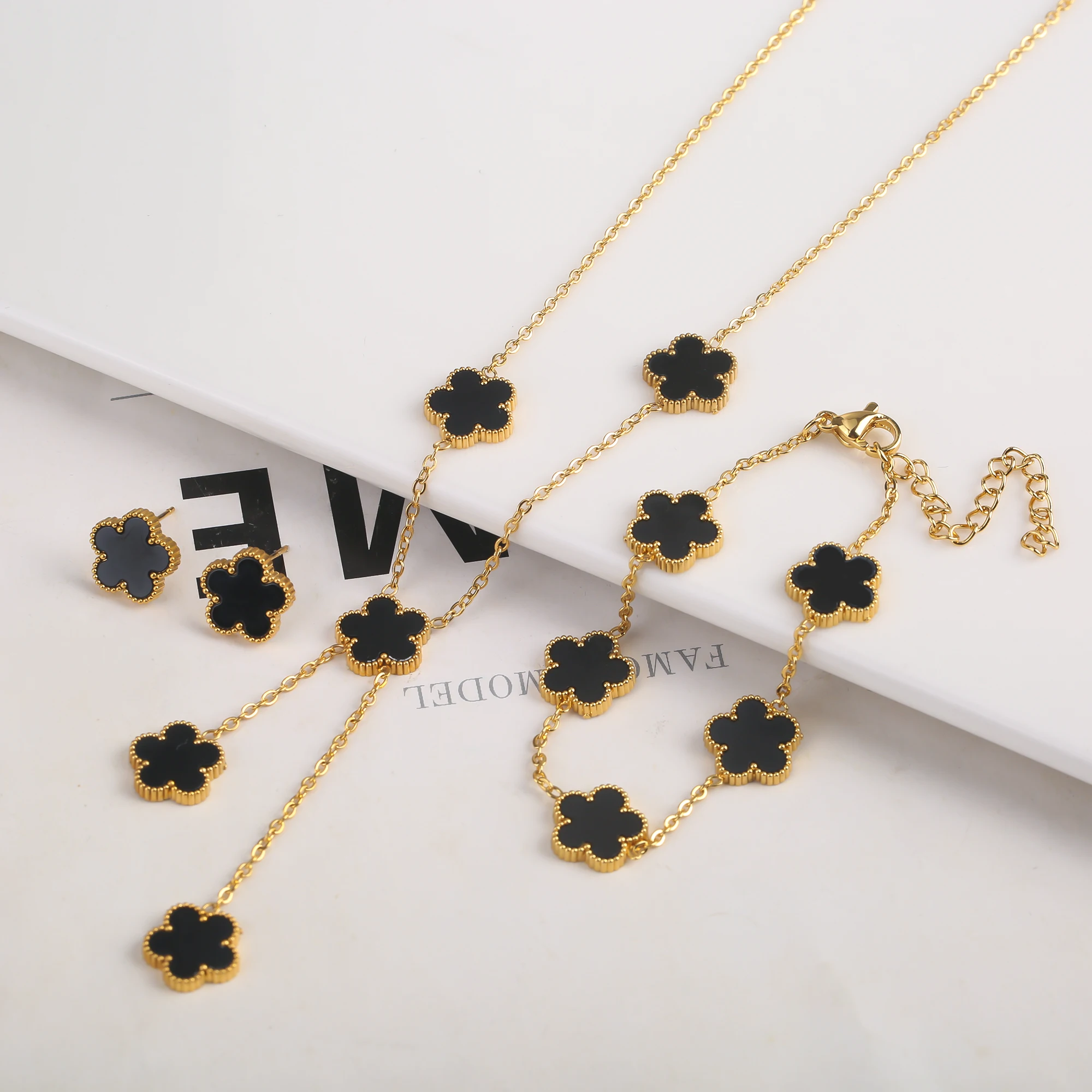 Gold Plated Stainless Steel Set Plum Blossom Plant Five Leaf