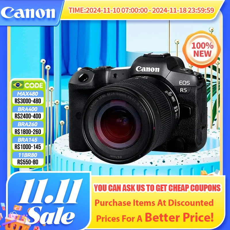 Canon Camera EOS R5 Full-Frame Mirrorless Camera Digital Professional Video 4K With Lens RF24-105mm F4 USM R5（NEW）