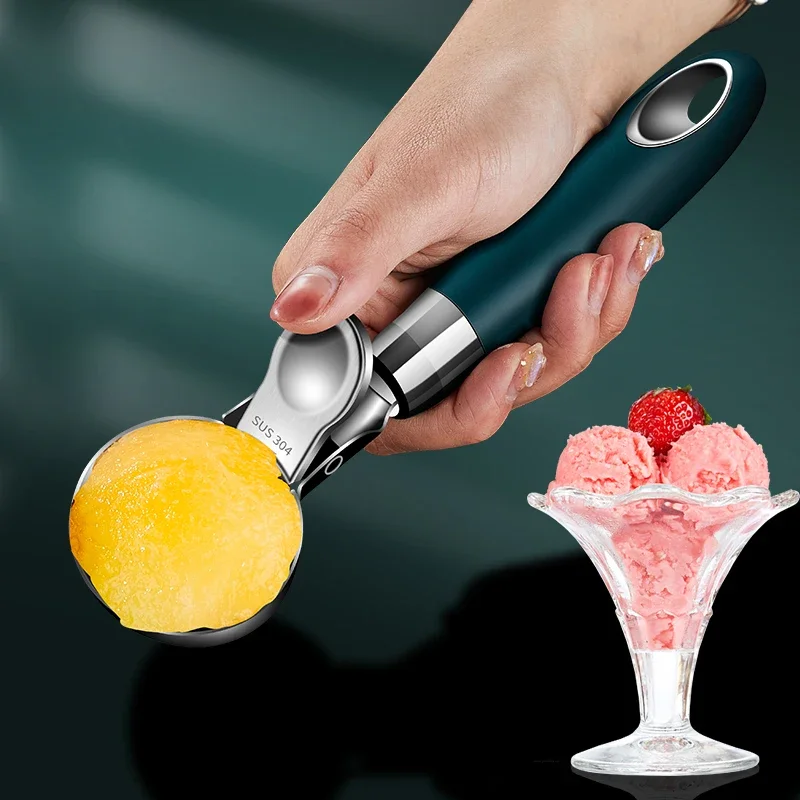 Ice Cream Scoop 304 Stainless Steel Cream Scoop Springable Ice Cream Scoop Dual-purpose Ball Digger Ice Fruit Watermelon Gadget