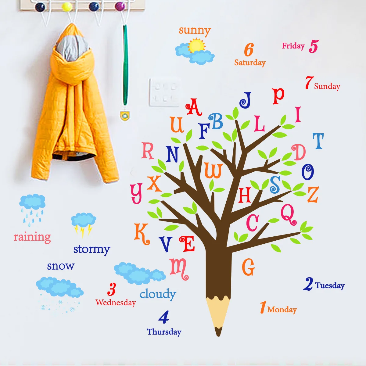 2 Pçs Grande Árvore Inglês Carta Pré-escolar Dos Desenhos Animados Adesivo  De Parede Sala Estar Quarto Estudo Fundo Da Parede Decoração Da Parede  Adesivo - Papéis De Parede - AliExpress