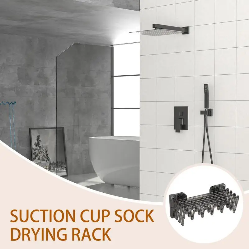 Balcony Suction Cup Drying Rack Socks Folding Drying Rack Household Clothes wall-mounted Multi Clip Socks Artifact