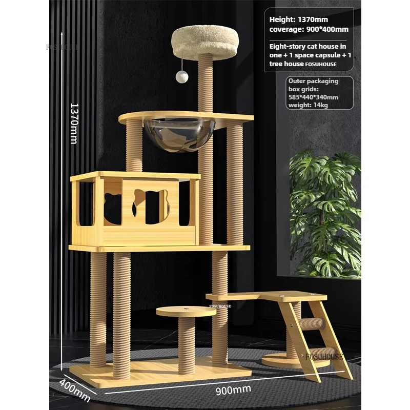 Multi-layer Sisal Cat Tree Tower Home Super Luxury Cat Scratcher Post with Bed Villa Cat Accessories for Pets Furniture