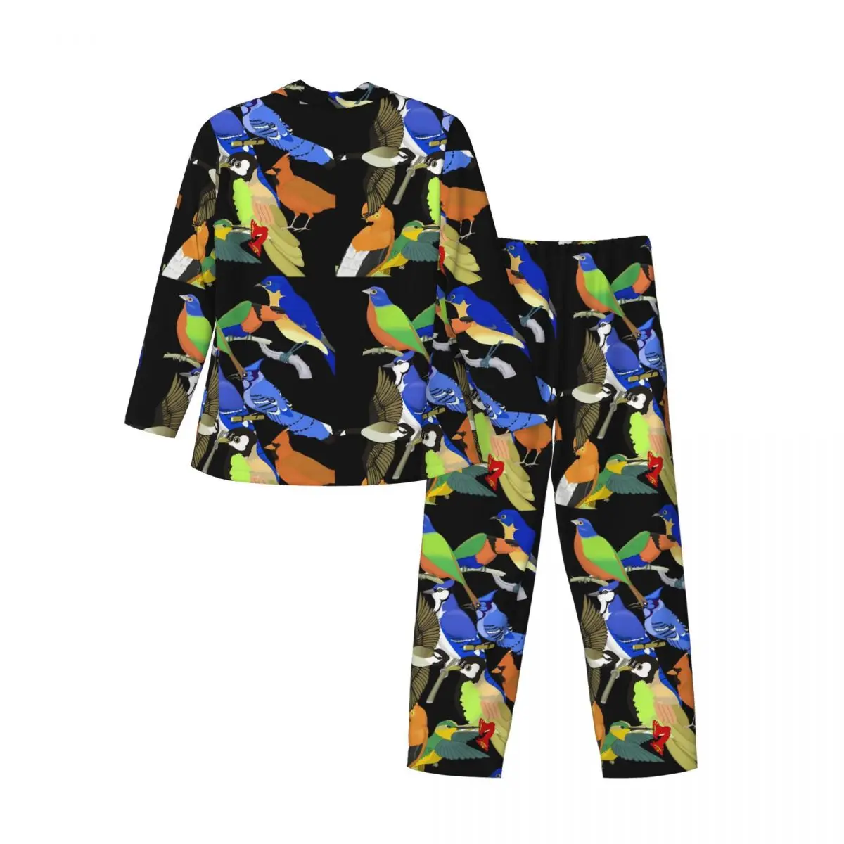 Wild Bird Sleepwear Autumn Colorful Tropical Animal Loose Oversize Pajama Set Male Long Sleeve Fashion Home Printed Nightwear