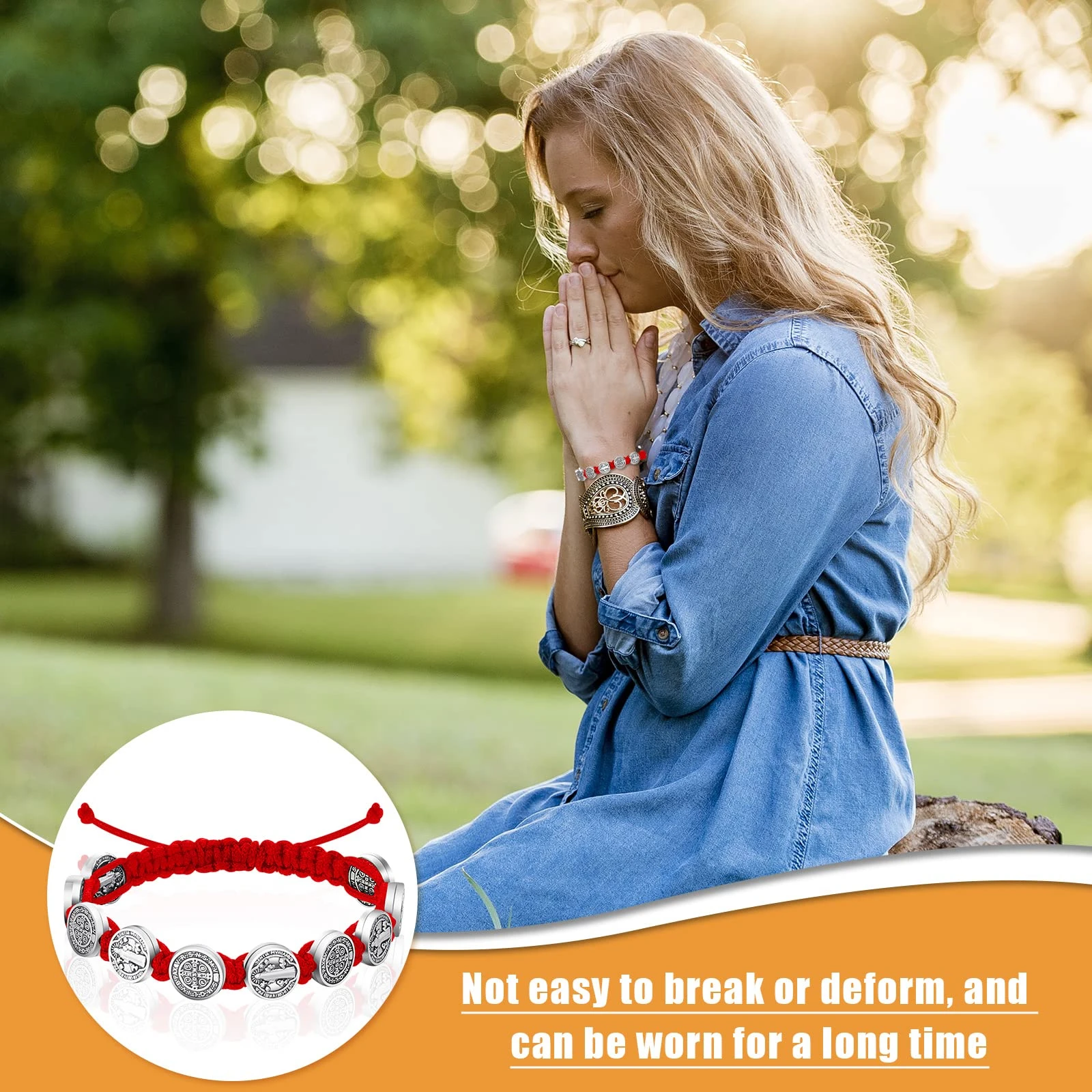 12PCS/Pack San Benito Bracelets Protection Red Black Cord Benedict Medal Rosary Blessing Friendship Bracelet for Women Men