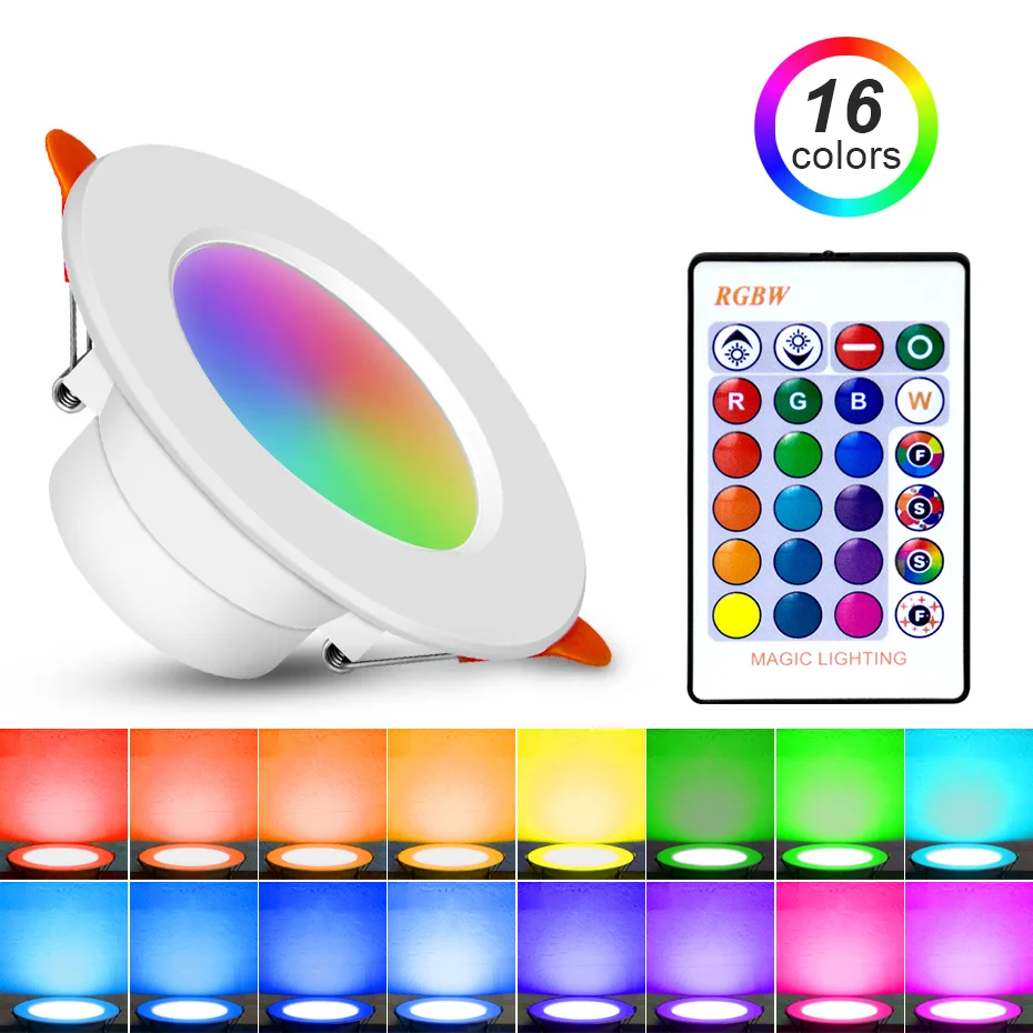 Led Downlight Remote Control Colorful Rgb Recessed Led Ceiling Lamp 10w