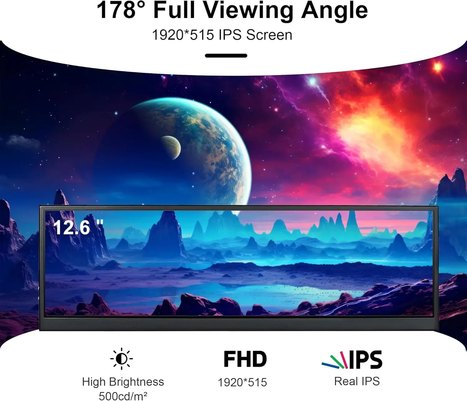 Wisecoco 보조 화면 IPS 터치 모니터, 스트레치 바 LCD 디스플레이, Aida64 서브 CPU GPU 디스플레이 노트북용, 12.6 인치, 1920x515