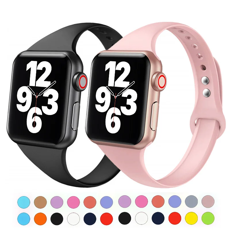 Silicone Strap for Apple Watch Band 44mm 40mm iwatch SE 6 5 Strap correa Narrow Slim bracelet applewatch band 5 6 se 3 38mm 40mm