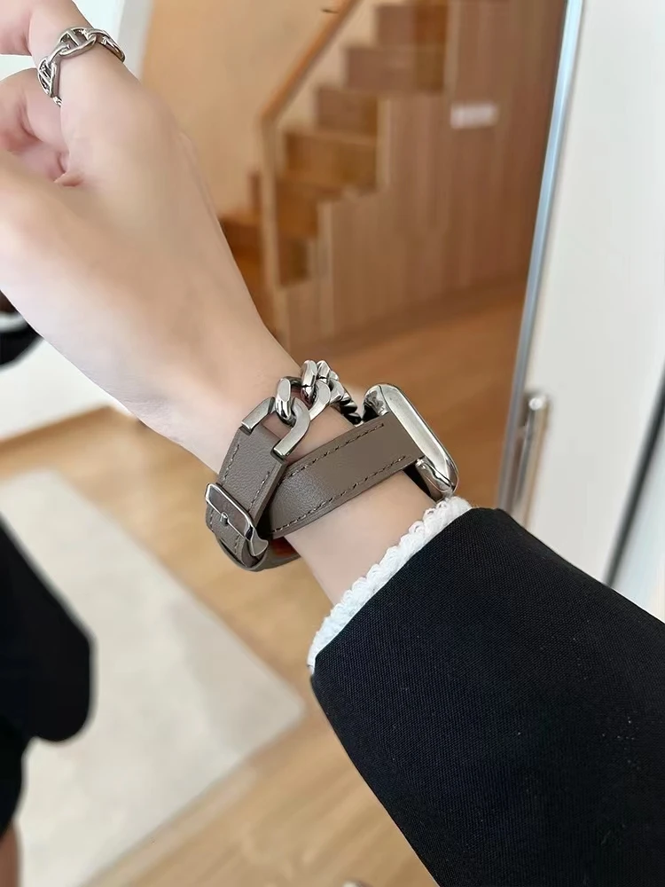 49mm Ultra Double Tour Metal Leather Strap for Apple Watch Band 40/44mm SE8 7 6 5 4 3 38/42mm Chain Bracelet for Iwatch 41/45mm