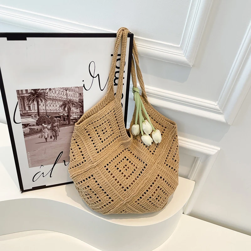 Fabric Hollow Out Large Capacity Shoulder Bags Contrast Color Women's Bags 2025 Hot Sale Commuting Versatile Crossbody Bags