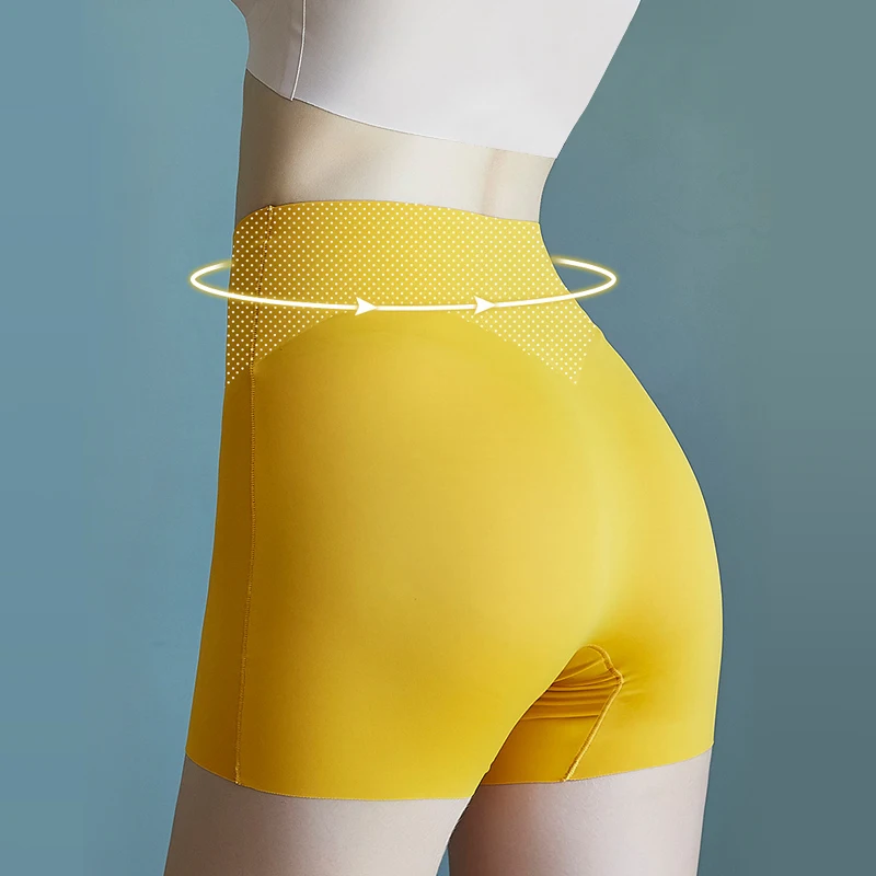 Women's Seamless Shorts Ice Silk Safety Pants High Waist Hip Lift Large Size Boxer Panties Anti Friction Under Skirt Shorts