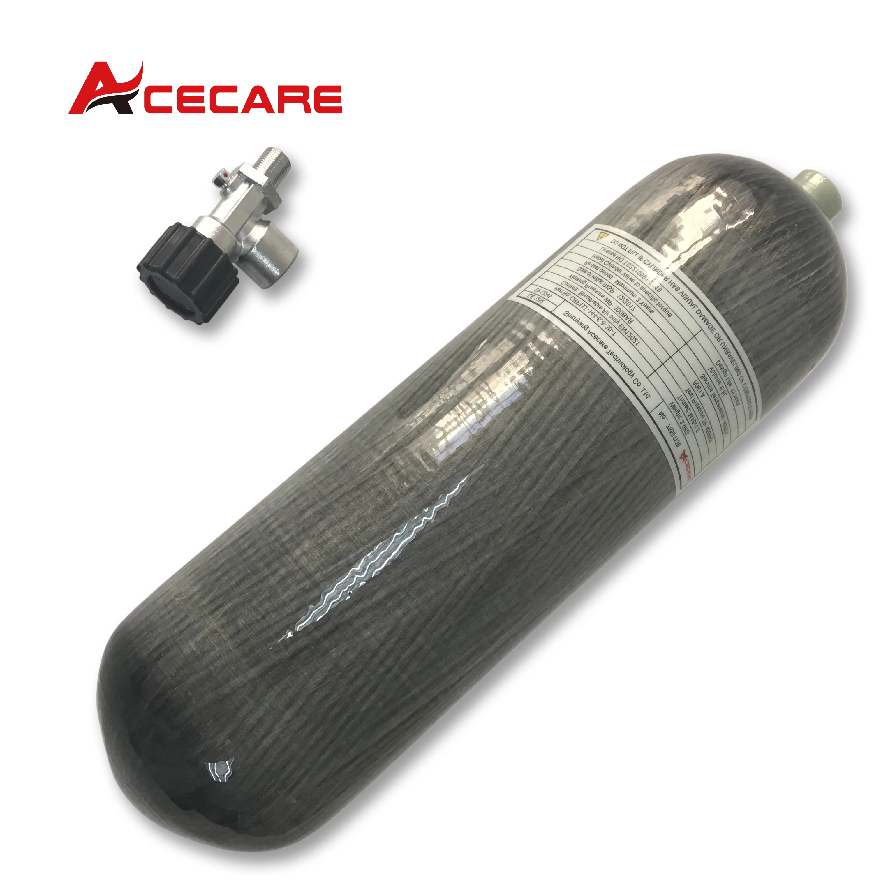 Acecare Carbon Fiber Cylinder 6.8L CE 4500Psi 300Bar 30Mpa Air Tank HPA with Valve M18*1.5 Threading For SCBA Diving Fire Safety ac921 30mpa 4500psi hp air tank valve carbon fiber cylinder pcp valve gas cylinder valve for scba equipment acecare