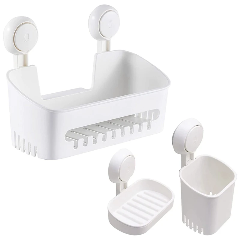 Shower Caddy Removable Vacuum Suction Cup Storage Basket +toothbrush