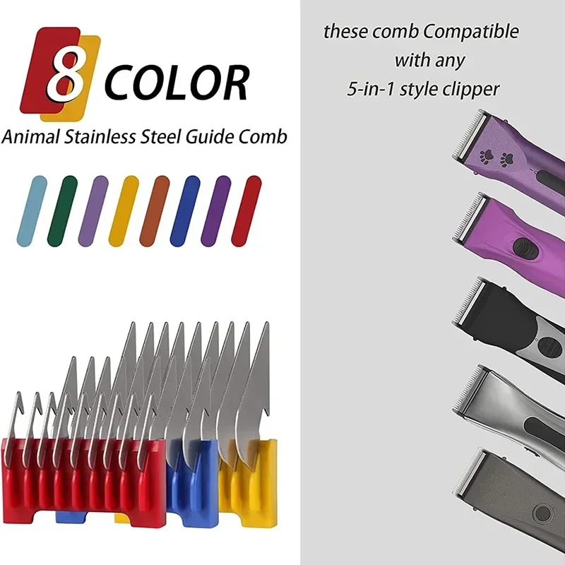 8pcs Pet Dog Cat Horse Steel Comb Set for Wahl Professional Animal Clipper Arco Bravura Chromado Creativa Figura Motion