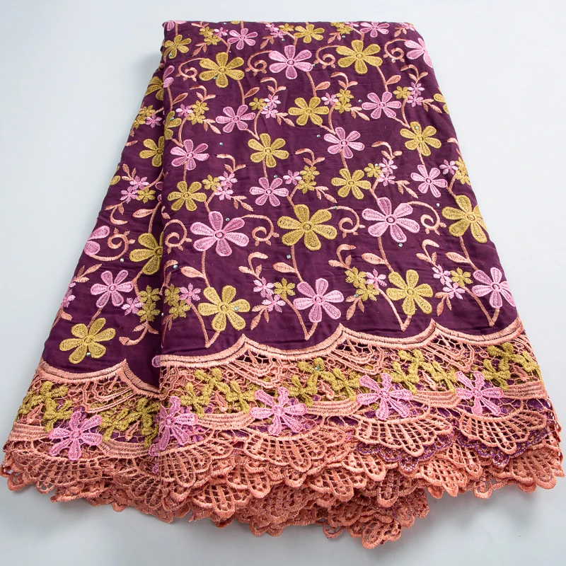 

High Quality Swiss Cotton Lace Fabric With Stones African Cooton Lace Fabric With Embroidery For Evening Party Women A3407
