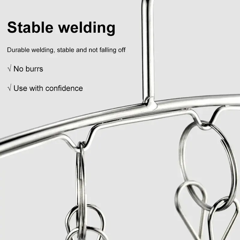 Clothes Drying Rack 1pcs Stainless Steel Sock Rack With Windproof Curved 8-Clip Solid Multifunctional Dual-Purpose