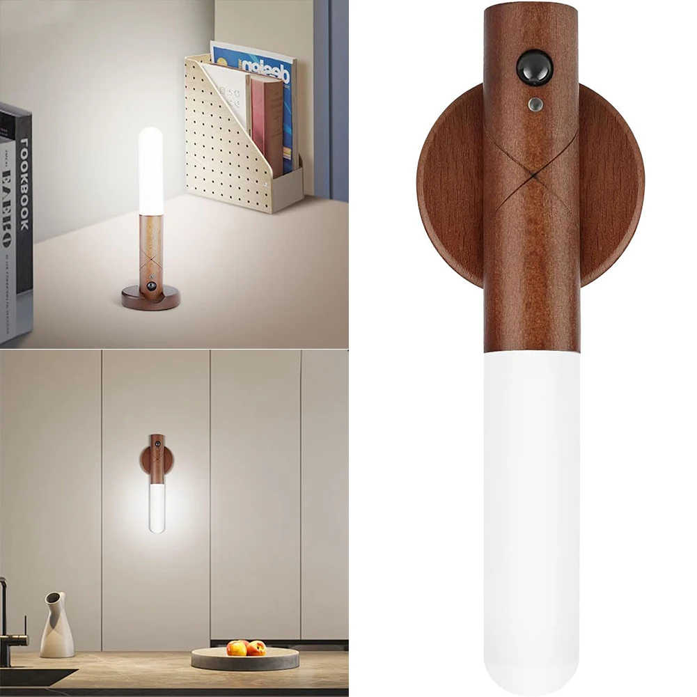 실내 나무 벽 스콘스 모션 센서, 마그네틱 LED 벽 조명, 무단 조광, USB 충전식, 침실 복도 계단