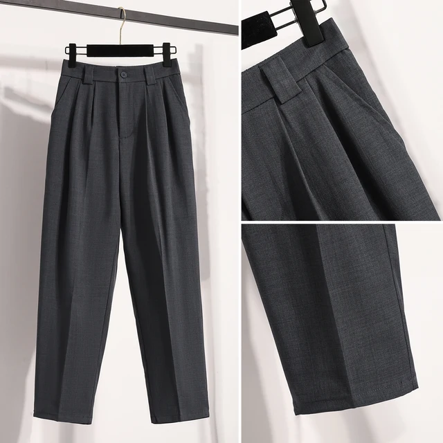 Pantalons grande taille pour femmes printemps été 2025 nouvelle mode coréenne taille haute costume pantalon femmes gris ou noir pantalon décontracté femme 5
