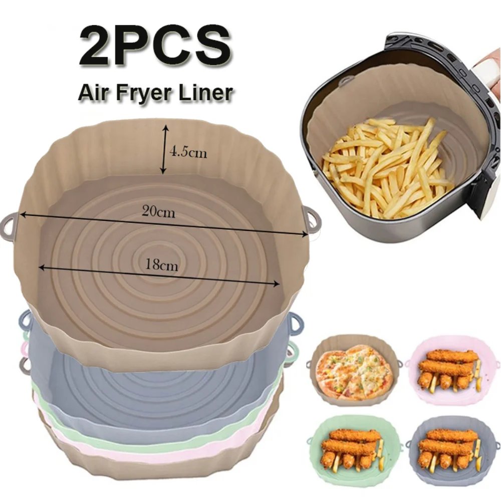 2Pcs Air Fryer Silicone Basket Silicone Mold Airfryer Oven Baking Tray Pizza Fried Chicken Basket Reusable Pan Liner Accessories