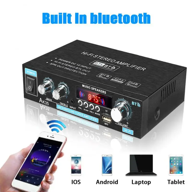 AK35 AK380 800W Home Power Amplifiers 2 Channel Bluetooth 5.0 Surround Sound FM USB Remote Control Mini HIFI Digital Amplifier