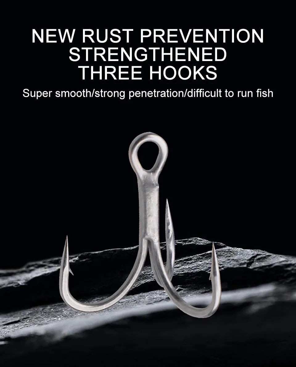 Description Picture 3 of itemWALK FISH 10PCS High Carbon Steel Hook Treble Jig Fishhooks Sharpened Lure Fishing Triple Hook Fishing Tackle 4X Intensify