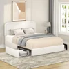 Bed with Storage,Queen Size Platform Bed Frame with 2 Drawers,Curved Stitched Tufted Headboard, Wooden Slat Mattress Support 1